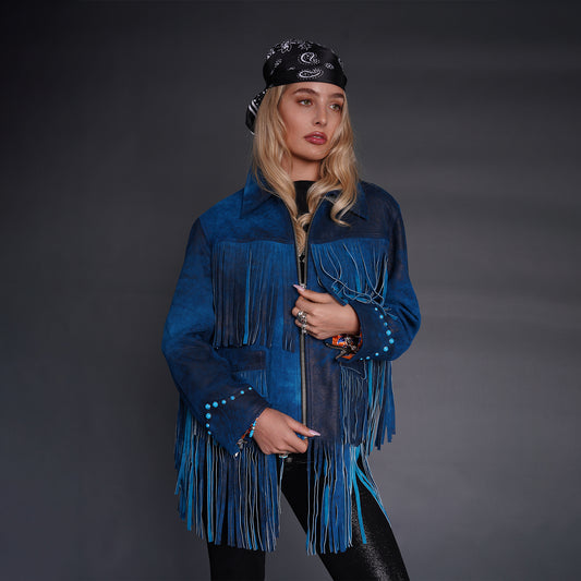 A&G Blue Suede Fringed Jacket