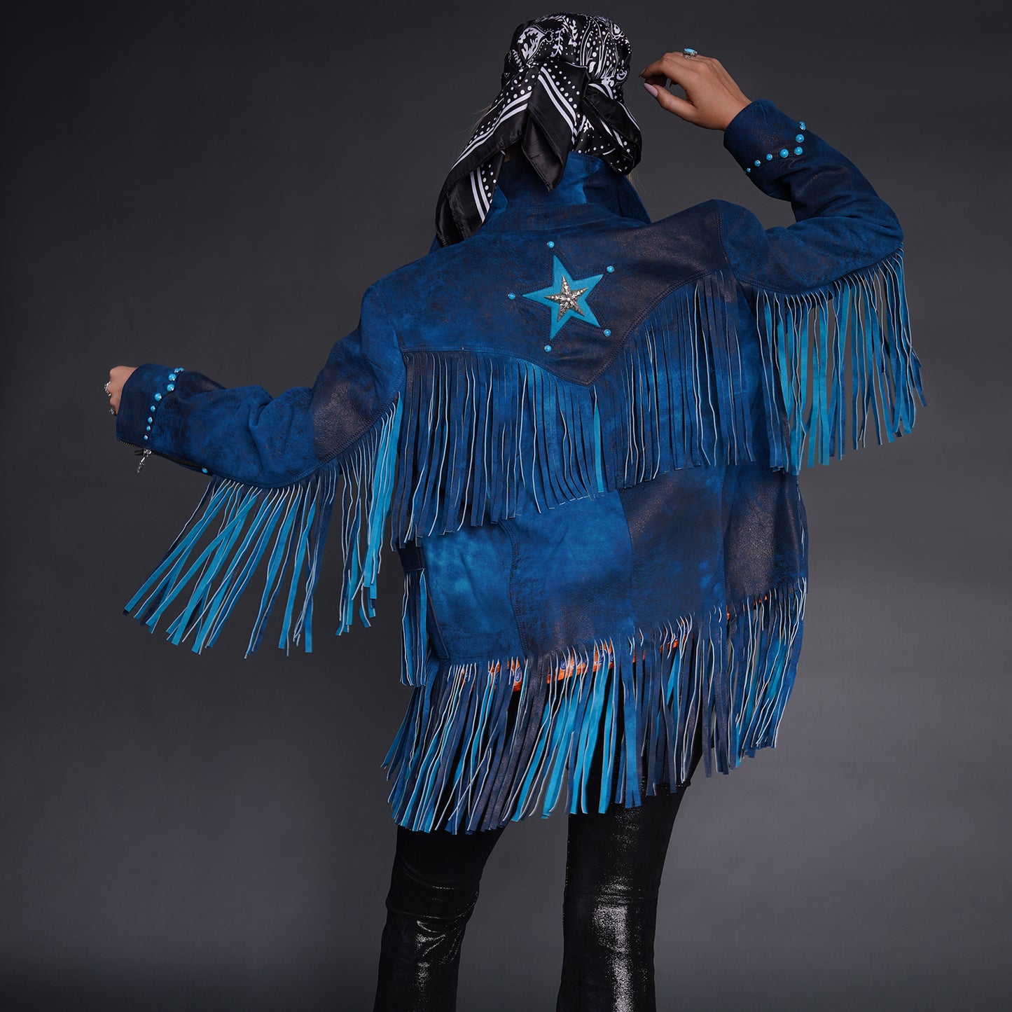 A&G Blue Suede Fringed Jacket