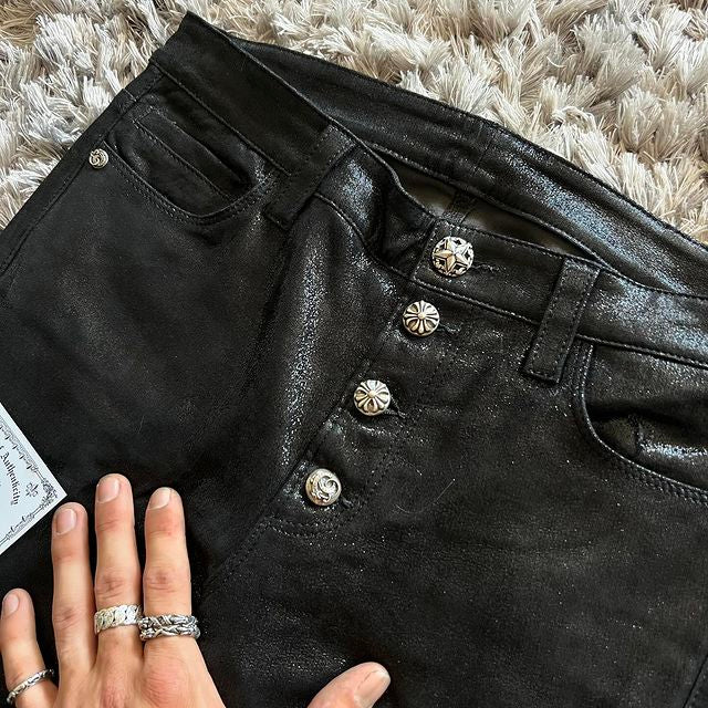 A&G Black Shiny Leather Women's Pants