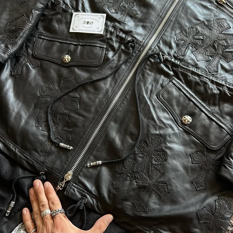 A&G Black Leather Parka