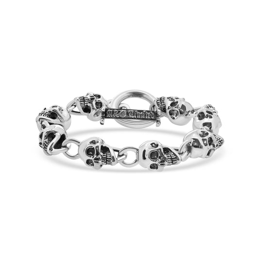 Sterling Silver Skull Link and Chain Bracelet