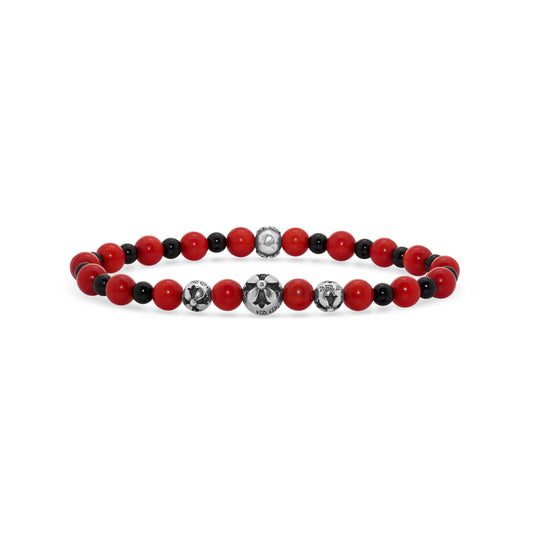 Red Carnelian & Black Agate Bead Bracelet