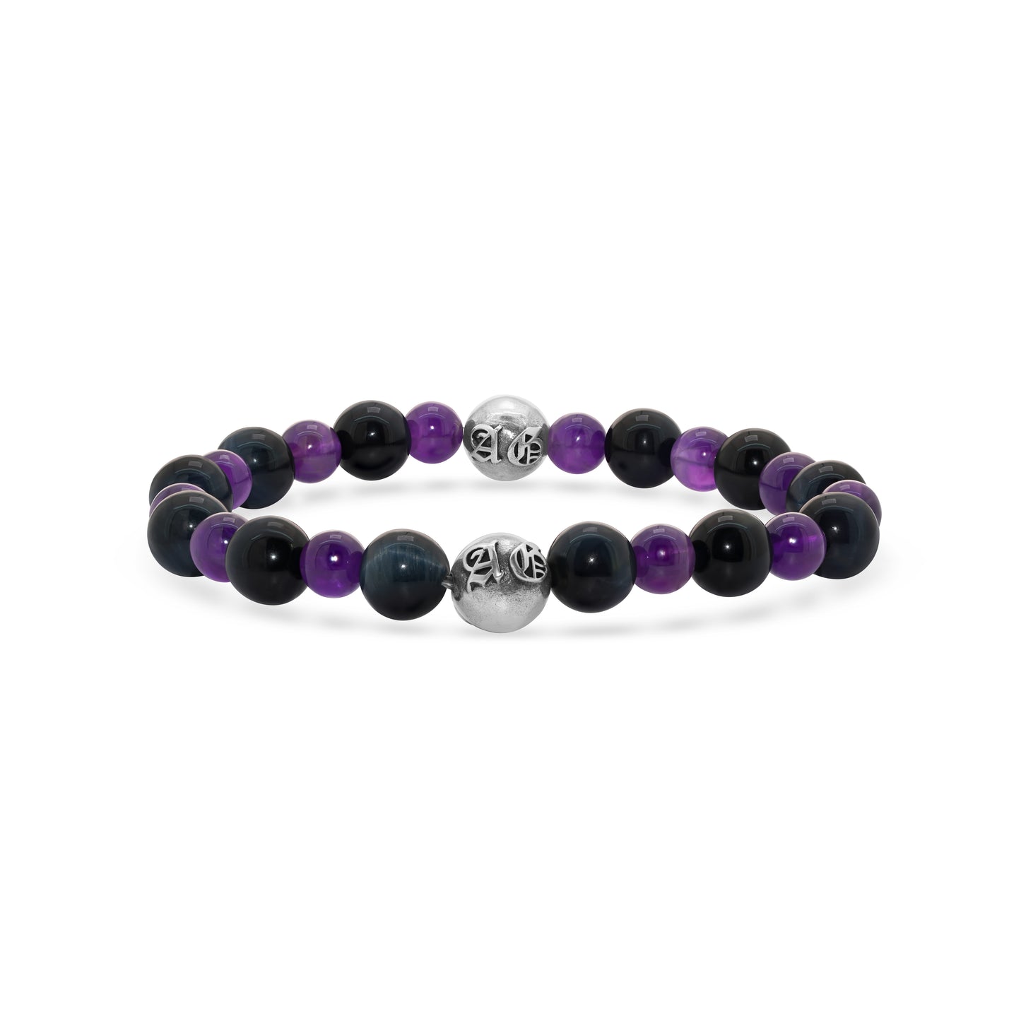 Black Agate & Amethyst Bead Bracelet