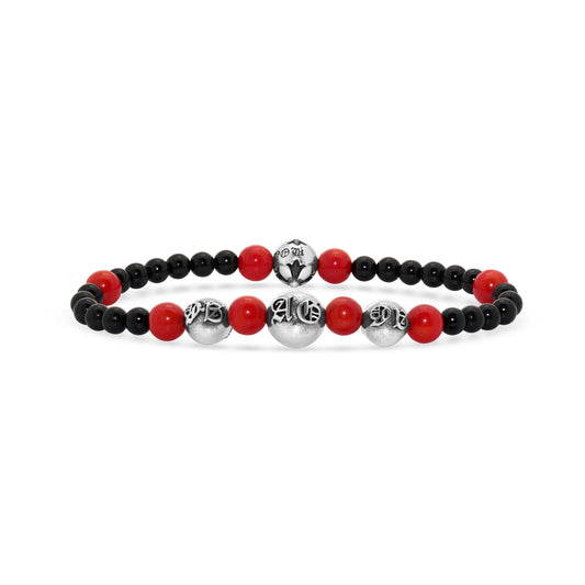 Black Agate and Red Carnelian Bead Bracelet