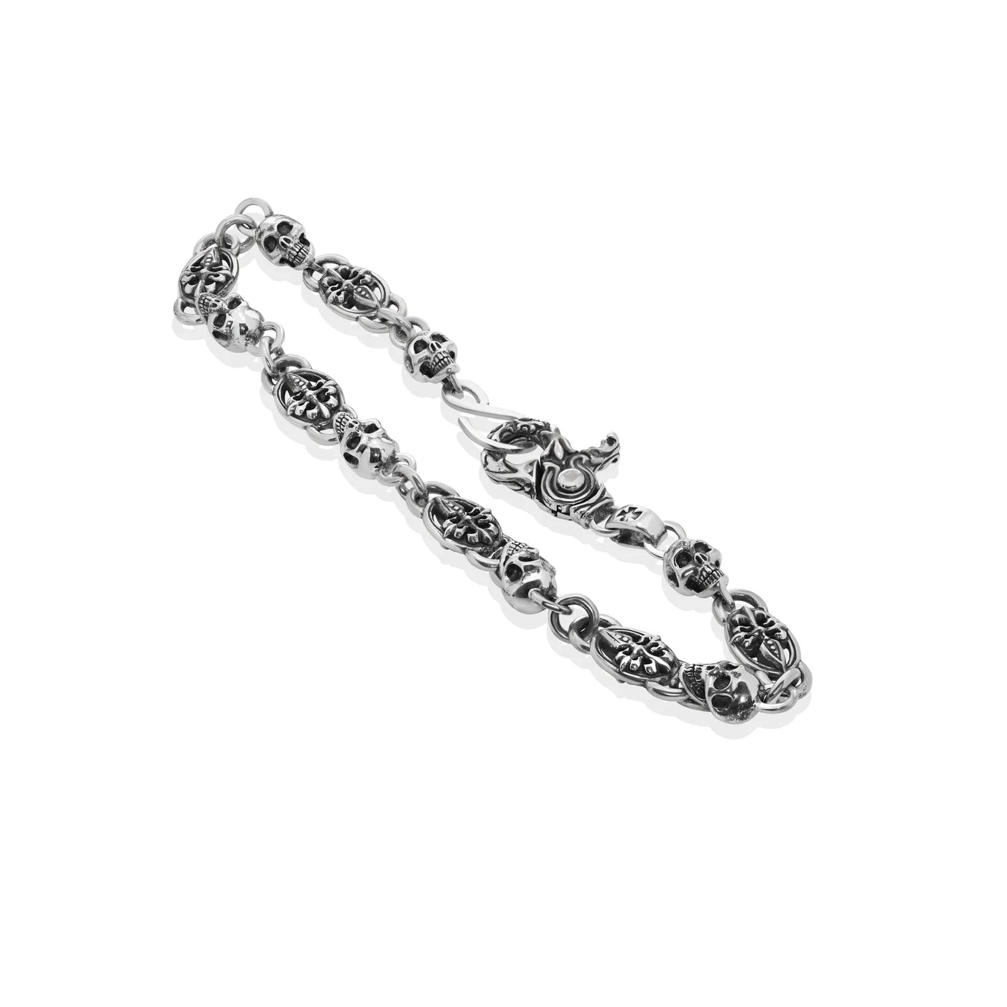 Sterling Silver Alternating FDL & Skull Wallet Chain