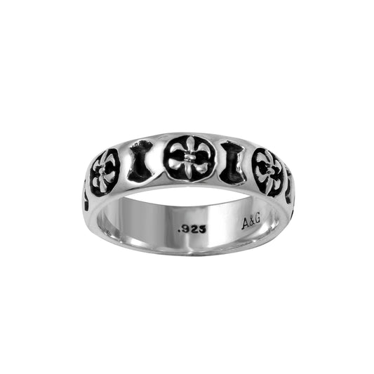 Fleur de Lis Insert Sterling Silver Band