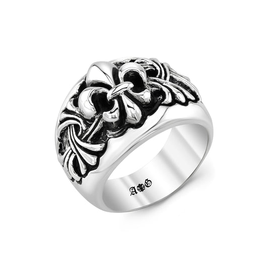 Fleur De Lis Wide Sterling Silver Band