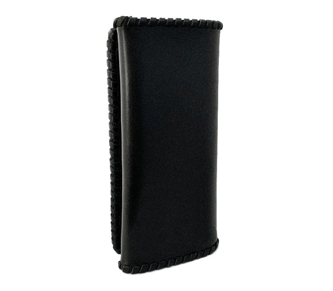 Long Leather Biker Wallet, Cross Design, Sterling Silver Buttons/Rivet