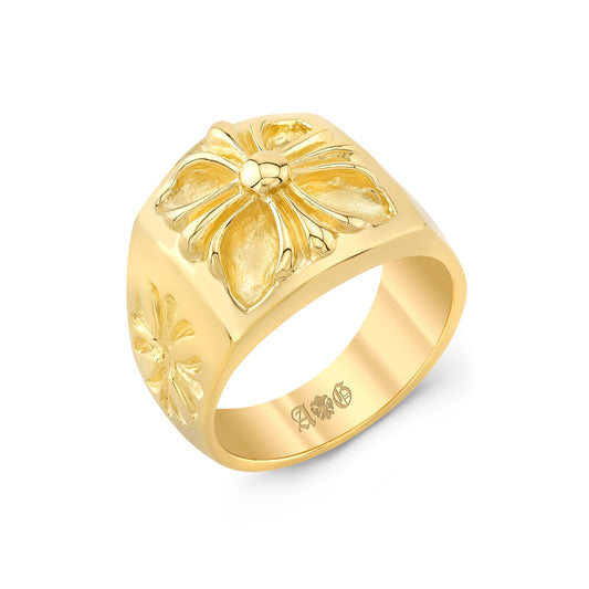 Cross Signet Ring 14K Yellow Gold