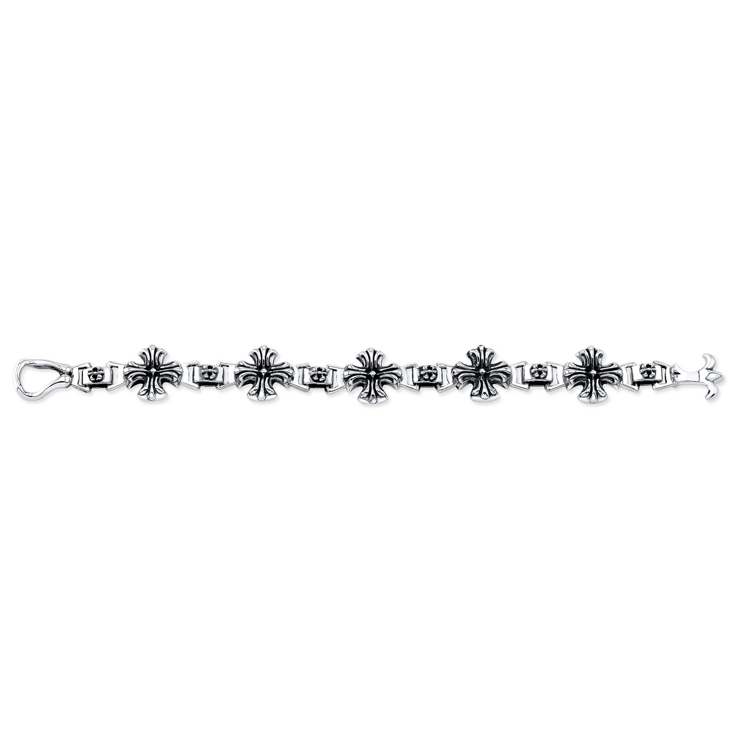 Sterling Silver Alternating Fleur-de-Lis and Cross Link Bracelet